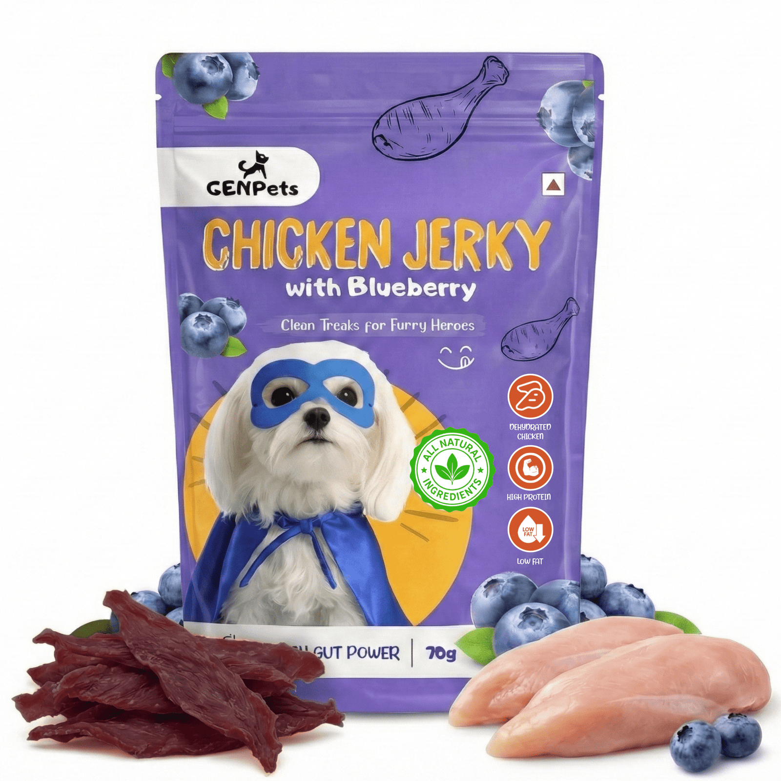 Gut & Antioxidant Power - Chicken Jerky with Blueberry